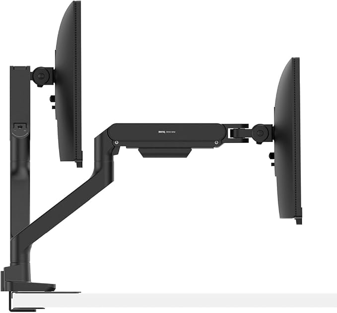 BenQ ErgoArm BDH01 Dual Monitor Arm for 2 Screens Up to 35'' & 44lbs. Black | VESA 75×75, 100×100. Fits desk 12–45mm thick. Heavy duty. Reinforcement plate desktop protect. Top mounting - clamp & grommet - Image 5