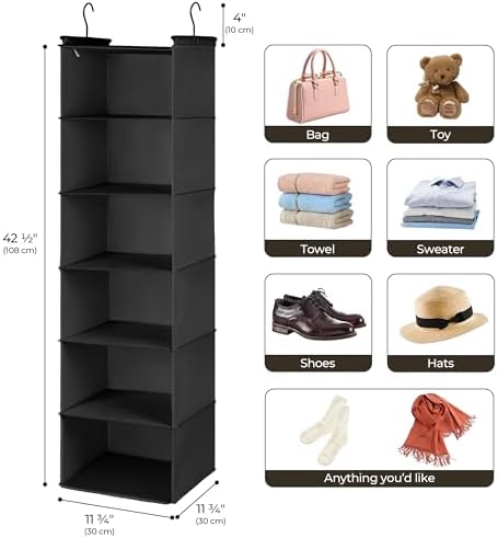 GRANNY SAYS 6-Shelf Hanging Closet Organizer, Foldable Storage, Black | No-Sag Support, Keeps Clothes Neat, Folds Flat, Fits RV, Dorm & Small Closets - Image 3