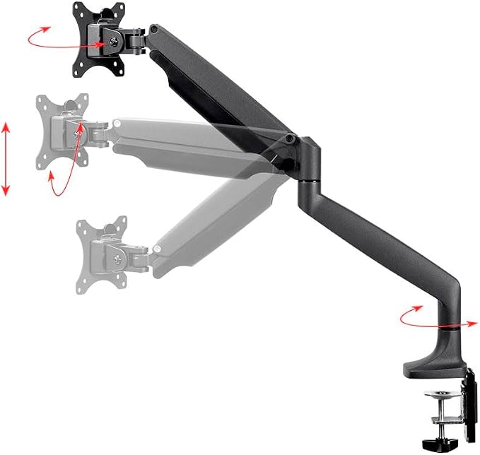 Monoprice Single Monitor Adjustable Gas Spring Desk Mount - Black, Supports Up to 34 inch Monitors, 19.8 LBS Display Weight, Smooth Full-Motion Black - Workstream Collection - Image 2