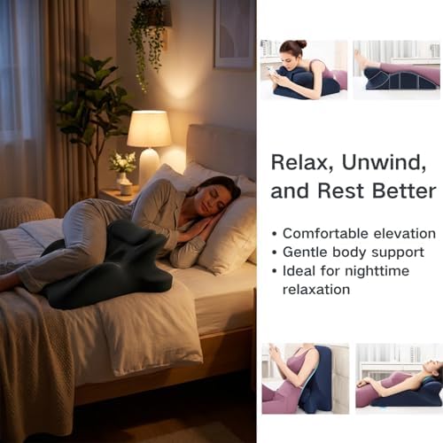 Couples Pillow, 27° Ergonomic Memory Foam Wedge Pillow – Multi-Position Back & Lumbar Support For Sleeping, Reading & Relaxing(Black) - Image 4