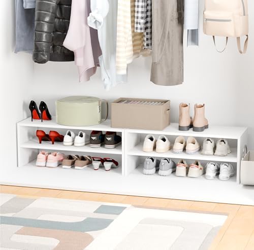 Whitmor Stackable 28" Extra Wide 2-Shelf Storage Organizer,Stackable Wood Combination Shoe Organizer Racks Shelves for Closets, Entryway, Hallway, Garage, White - Image 4