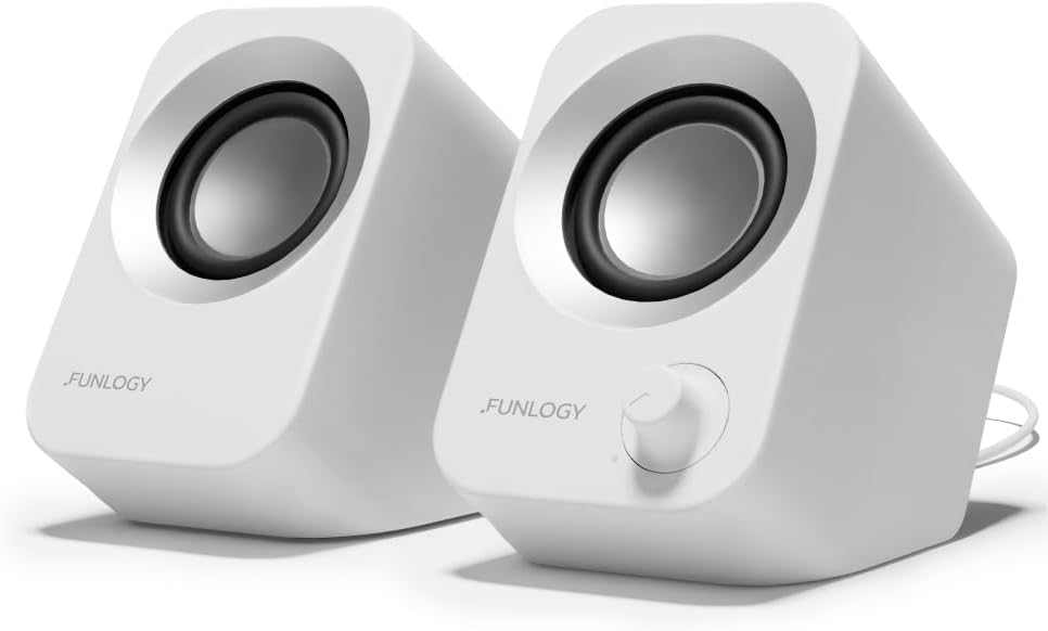 FUNLOGY Speaker - 14W Stereo PC Speakers, USB Powered, Compact Size with 30° Tilt Design, Volume Dial Control, for Desktop, Laptop, Monitor, Gaming Consoles, White by FUNLOGY