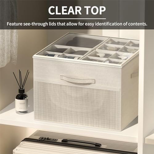 Shoe Organizer for Closet, Foldable Shoe Storage with Adjustable Dividers | Fabric Shoe Storage Organizer Box Bin with Adjustable Dividers and Clear Cover, Fits up to 16-32 Pairs - Image 3