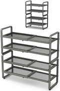 SNTD Expandable Metal Shoe Rack for Closet, Entryway & Garage, 4-Tier, Grey | Adjustable Height for Boots, Stackable Design, Dense Mesh Shelves for Heels, Fits Small Spaces, Apartments and Rentals by SNTD