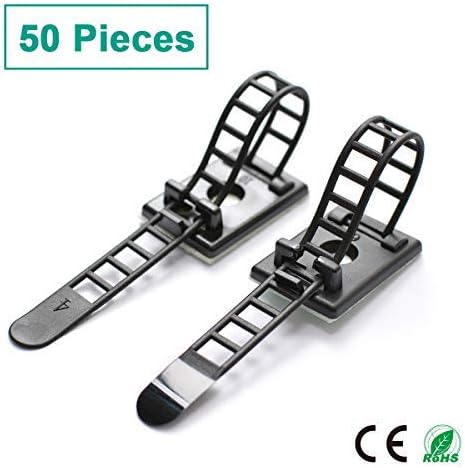 50 Pieces Cable Management Desk Wire Organizer Cable Ties Zip Ties Adhesive Cord Clips Cord Keeper Desk Wire Management | Versatile 50-pack for multiple desks, rooms, and workstations; adhesive-backed nylon straps adjust and release for reuse. - Image 8
