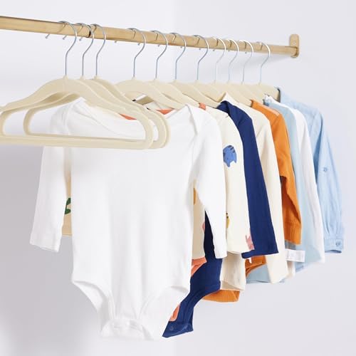 Amazon Basics Kids Space Saving Velvet Non-Slip Clothes Hangers with Shoulder Notches, Sturdy Construction for Closet Organization, 11.6", Beige, 30-Pack - Image 6