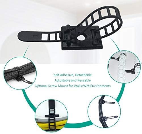 50 Pieces Cable Management Desk Wire Organizer Cable Ties Zip Ties Adhesive Cord Clips Cord Keeper Desk Wire Management | Versatile 50-pack for multiple desks, rooms, and workstations; adhesive-backed nylon straps adjust and release for reuse. - Image 3