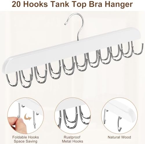 Resovo Bra Hanger for Closet, Tank Top Hanger 20 Hooks Capacity Foldable Wood Space Saving Hangers Closet Organizers and Storage for Dorm & Apartment for Tank Top, Bra, Scarf - Image 4