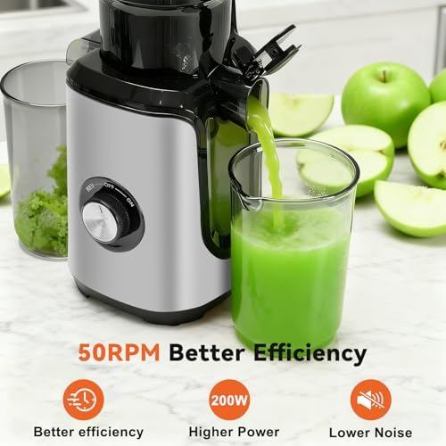 NEWBULIG Juicer Machines, 4.25" Feed Chute Cold Press Juicer, Silver - Image 4