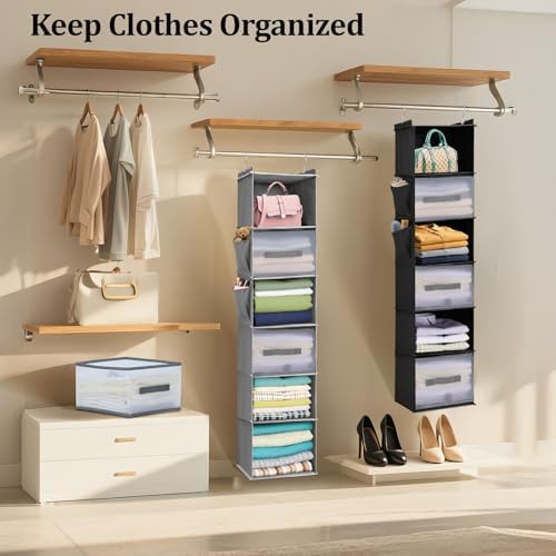 Hanging Closet Organizer, 6-Shelf w/ 3 Drawers & Pockets, Black | No tool installation required, made of non-woven fabric, suitable for all wardrobe storage, with strong load-bearing capacity - Image 2