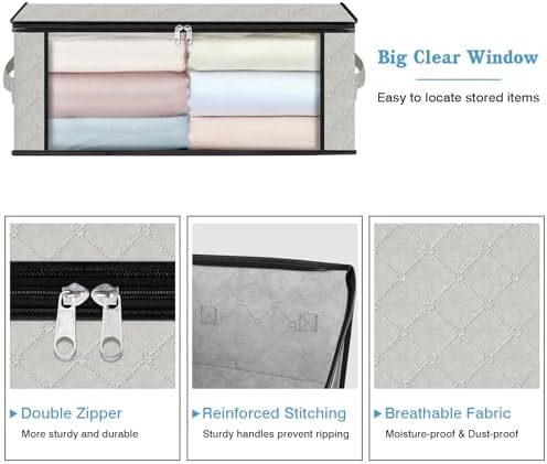 HomeHacks 10-Pack Clothes Organizer Storage Bags, 35L Storage Bins, White | Foldable Storage Box Container with Zippers, Clear Window, Reinforced Handles for Closet, Dorm, Pillows, Bedding, Sweater - Image 4