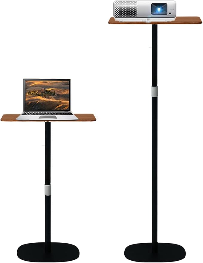 Small Laptop Standing Desk, Adjustable Height Pedestal End Table with Wooden Top, Portable Tall Side Table Workstation, Sit-Stand Desks for Bedside,Sofa,Couch, Living Room, Bedroom, Home Office, Brown by Rykho