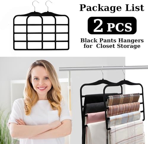 Closet Organizers and Storage, 2 Pack Pants-Hanger-Space-Saving | Velvet Clothes Organization Jeans Trousers Scarf Hangers for Pant-Rack, College-Dorm-Room Essentials for Students Girls Boys - Image 7