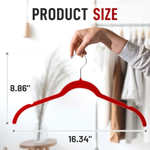 Sishynio Velvet Hangers 50 Pack, Non-Slip Slim Felt Clothes Hangers Red | Space-Saving Closet Organization; Flocked Surface; 360° Swivel Hooks; For Shirts, Coats, Dresses, Blouses - Image 2
