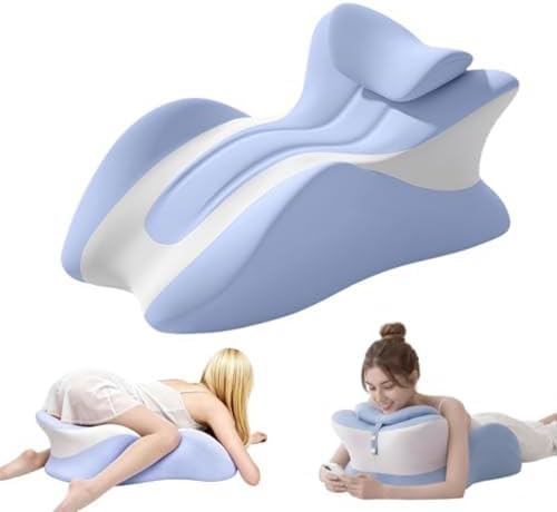 27° Curved Ergonomic Multi-Position Support Pillow, Memory Foam Body Cushion with Adjustable Neck Rest, Removable Washable Cover for Indoor Bed Relaxation,Blue by Unknown