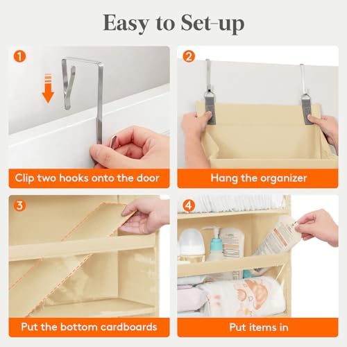 Lifewit 1 Pack Over the Door Organizer, 12 Section Clear Window Hanging Storage with 4 Side Pockets, Sturdy Anti Tilt 40 lbs Load Behind Door for Closet, Bedroom, Bathroom, Nursery, Dorm, Beige - Image 7