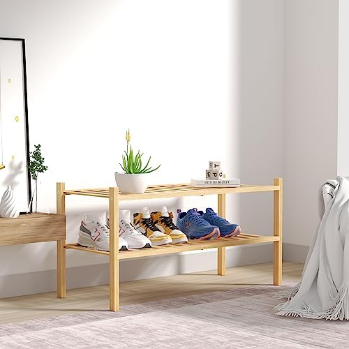 ROMGUAR CRAFT 2 Tier Bamboo Shoe Rack for Closet Free Standing Wood Shoe Shelf for Entryway Small Space Stackable 27"x11"x13" (Natural) | Free Standing Shoe Shelf Storage Organizer for Entryway Small Space Stackable - Image 7