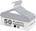 50 Pack Slim Plastic Clothes Hangers Grey | 17.7 in adult size, 0.2 in profile, non-velvet ABS, anti-slip grooves, Closets/dorms/laundry by MOERKADA
