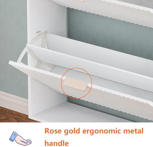 Shoe Cabinet Storage,Modern Freestanding Organizer with 2 Flip Drawers,Narrow Shoe Rack Cabinet for Entryway,White - Image 5
