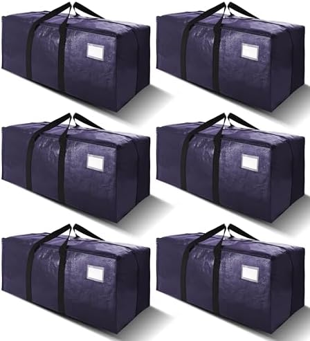 VELVETSURE Heavy Duty Extra Large Moving Bags W/Backpack Straps - Strong Handles & Zippers, Storage Totes For Space Saving, Fold Flat, Alternative to Moving Box and Storage Bin (Set of 6, Blue) by VELVETSURE