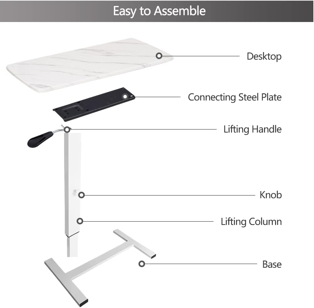 Overbed Table with Wheels & USB,Pneumatic Height Adjustable Bedside Table - Image 9