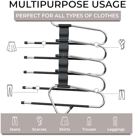 MORALVE Pants Hangers Space Saving - 4 Pack - Non-Slip Multi-Layer Space Saving Hangers - Multifunctional Clothing Rack for Closet Storage - Ideal for Jeans, Trousers, Skirts, Scarves & Slacks (Black) - Image 7