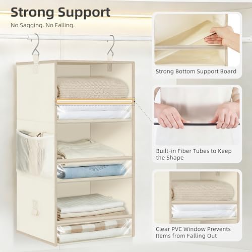 STORAGE MANIAC 6-Shelf Hanging Closet Organizer and Storage, 2 Separable 3-Shelf Haning Organizers for Closet, Collapsible Hanging Shelves Wardrobe Organization, College Dorm Room, Nursery, Beige - Image 5