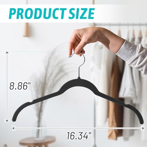 Sishynio Velvet Hangers 30 Pack, Non-Slip Slim Felt Clothes Hangers Black | Space-Saving Closet Organization; Flocked Surface; 360° Swivel Hooks; For Shirts, Coats, Dresses, Blouses - Image 2