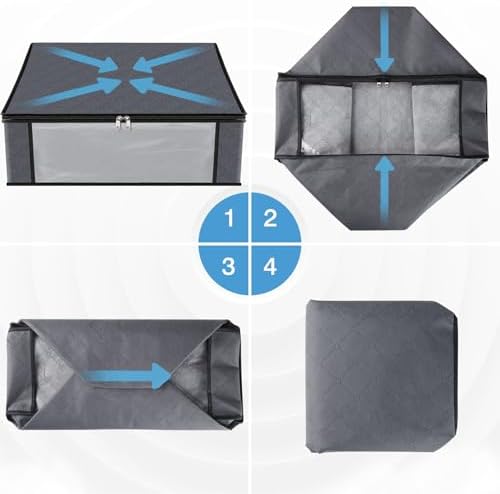 HomeHacks 10-Pack Clothes Organizer Storage Bags, 35L Storage Bins, Gray | Foldable Storage Box Container with Zippers, Clear Window, Reinforced Handles for Closet, Dorm, Pillows, Bedding, Sweater - Image 7