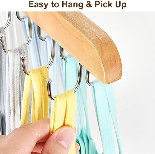 Bra Hanger for Closet, Tank Top Organizer 20 Hooks Capacity Foldable Wood Space Saving Hanger Closet Organizers and Storage for Dorm & Apartment for Tank Top, Hats etc.-2 Pack - Image 5
