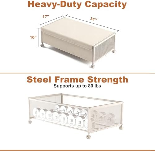 Fokyfok 2Pack Under Bed Storage Containers,10 inch Height,31 inch Long | Under Bed Shoe Storage,Underbed Storage with Wheels,Large Rolling under bed Clothes Storage Drawers,Lid,Dorm Tall,Ivory - Image 4