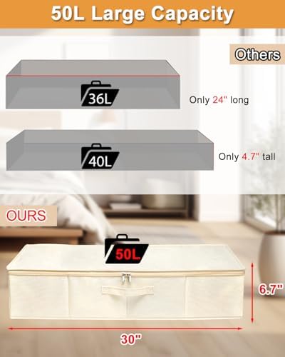 punemi Sturdy Under Bed Wedding Dress Storage Box, 3Pack, Beige | Rigid Sides & Bottom, 50L Large Capacity for Evening Gowns & Heirlooms, Ideal for Closet, Shelf & Cabinet Storage - Image 2