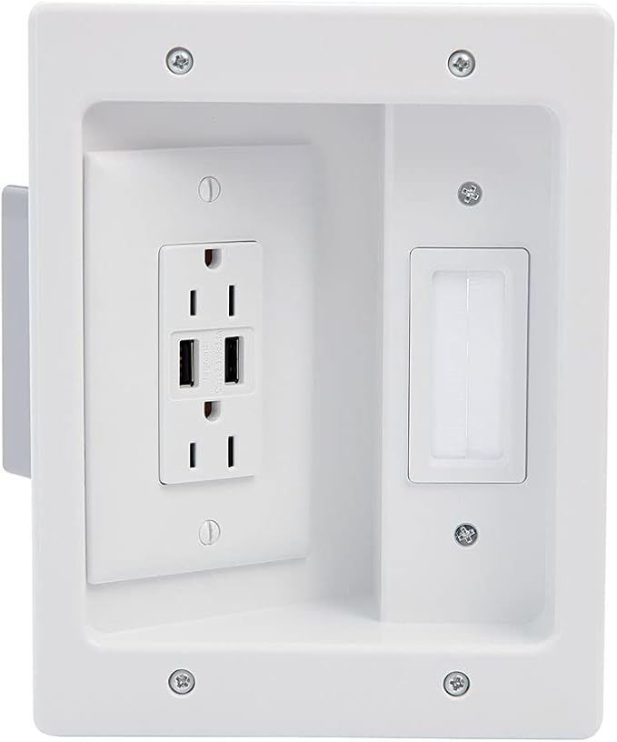 Legrand - OnQ in Wall Cable Management Kit with USB, TV Outlet Wall Kit Hides Cords, in Wall TV Power Kit Works with All Plugs, Recessed TV Outlet, White, HT21USBWHV1 (Hardwired) by Legrand-On-Q