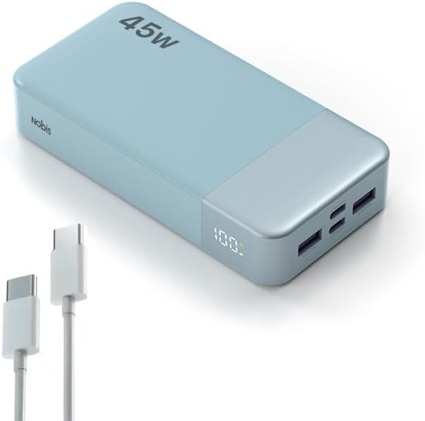 NOBIS Portable Charger 45W 20000mAh Power Bank Fast Charging | 2C+2A Battery Pack with C to C Cable, Battery Bank with Digital Display for iPhone Android Laptop etc by NobisPowerbank