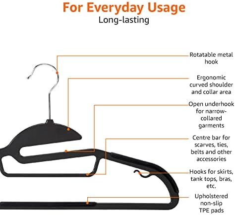 Amazon Basics Non-slip Heavy Duty Space Saving Plastic Hangers with Rubber and Horizontal Bar, Lightweight, Gray, Pack of 50 - Image 4