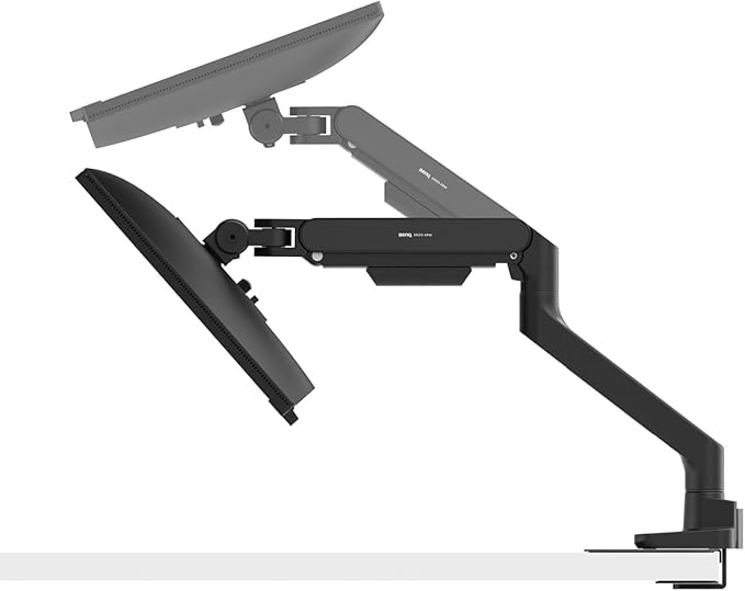 BenQ ErgoArm BDH01 Dual Monitor Arm for 2 Screens Up to 35'' & 44lbs. Black | VESA 75×75, 100×100. Fits desk 12–45mm thick. Heavy duty. Reinforcement plate desktop protect. Top mounting - clamp & grommet - Image 3