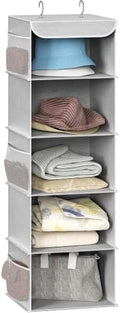 Simple Houseware 5 Shelf Hanging Closet Organizer, Gray | 360° Rotating Dual Hooks, Top Support Metal Frame, 6 Side Mesh Pockets by SimpleHouseware