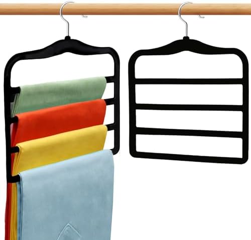 Closet Organizers and Storage, 2 Pack Pants-Hanger-Space-Saving | Velvet Clothes Organization Jeans Trousers Scarf Hangers for Pant-Rack, College-Dorm-Room Essentials for Students Girls Boys by SHUKEEKA