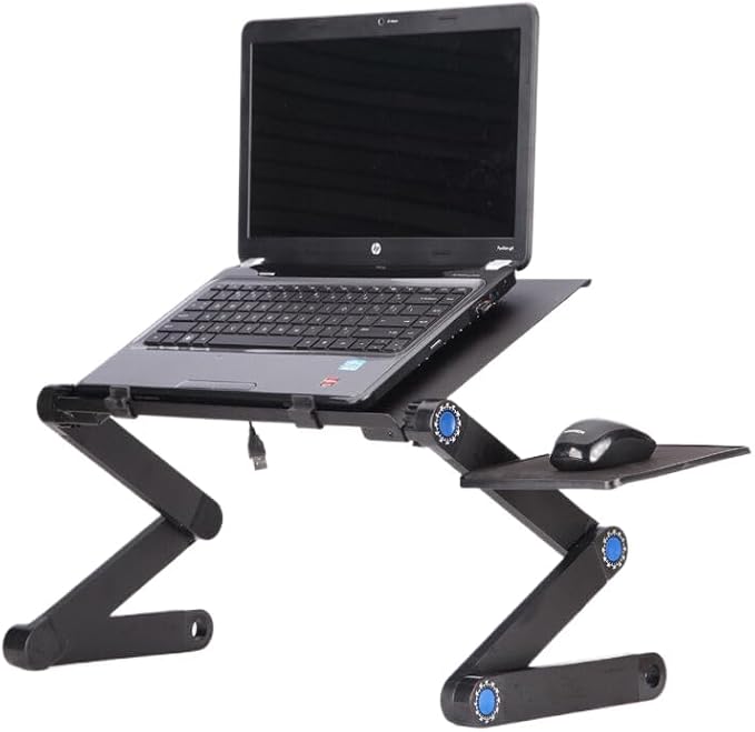 Adjustable Lap Laptop Computer Portable CPU Cooling Fan Ergonomic Vented Table Stand Desk Tray (480 * 260mm with Mouse Pad & Double Fans, Black) - Image 6