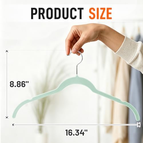 Sishynio Velvet Hangers 50 Pack, Non-Slip Slim Felt Clothes Hangers Green | Space-Saving Closet Organization; Flocked Surface; 360° Swivel Hooks; For Shirts, Coats, Dresses, Blouses - Image 6