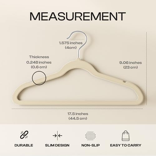 Utopia Home Velvet Hangers 50 Pack - Non-Slip Suit Hangers with 360 Degree Rotatable Hook - for Pants, Coats, Shirts & More (Ivory) | Luxury Non-Slip Slim Pant & Coat Hangers | Strong Space-Saving Clothes Hangers | 360° Swivel Hook - Image 2