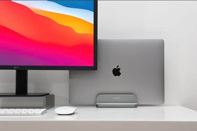 Aluminum Laptop Vertical Stand Organizer, Sturdy Laptop Computer Holder Desktop Stand Compatible with new Retina Apple MacBook Pro/Air/Neo, Mac mini & iPad Pro - Spacegrey - Image 7