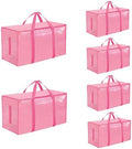 6 Pack-Extra Large Heavy Duty Moving Bags - Waterproof Storage Totes with Handles & Zippers, Foldable for College Dorm, Storage (Pink) by Unknown