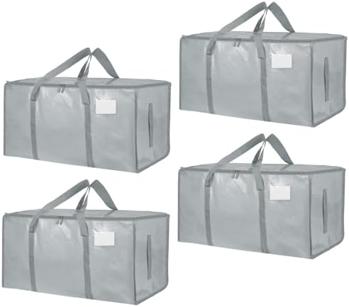 4 Pack-Extra Large Heavy Duty Moving Bags - Waterproof Storage Totes with Handles & Zippers, Foldable for College Dorm, Storage (light gray) by Unknown