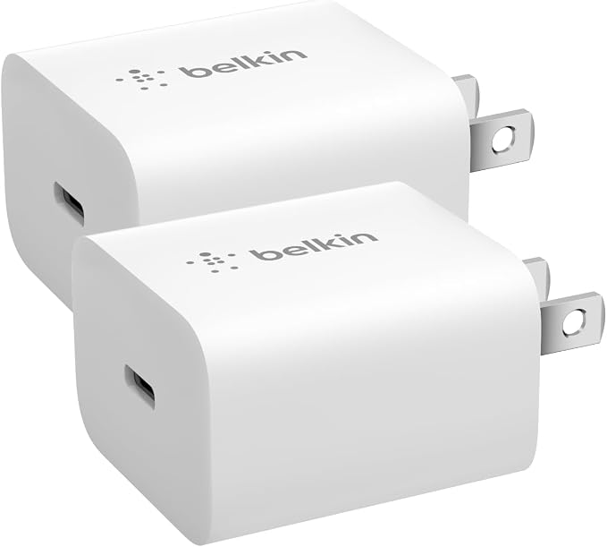 Belkin 20W Compact USB C Charger Block, 2 Pack, Fast Charging for Travel | Fast Charging, iPhone 17, Air, Pro, Pro Max, iPad, AirPods, Apple Watch, Samsung Galaxy S25, Switch 2 by Belkin