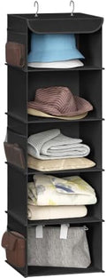 Simple Houseware 5 Shelf Hanging Closet Organizer, Black | 360° Rotating Dual Hooks, Top Support Metal Frame, 6 Side Mesh Pockets by SimpleHouseware