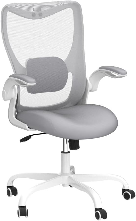 Office Chair, Ergonomic Desk Chair with Adjustable Lumbar Support and Flip up Armrest, Breathable Mesh Computer Chair for Home Office, Gray - Image 4