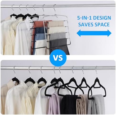 Pants Hangers 3 Pieces,5 Tier Closet Organizers and Storage Clothes Hanger,Hangers Space Saving with Swing Arm,Multiple Metal Hanger Clothes Organization for Pants Trousers Jeans Leggings Slacks - Image 3