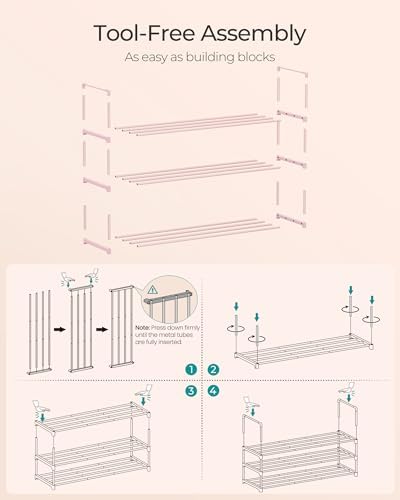 SONGMICS Shoe Rack, 3-Tier Shoe Organizer, Metal Storage Shelf | for Entryway, Upright or Upside Down, for 16-20 Pairs, Stackable, 11.8 x 36.2 x 21.7 Inches, Jelly Pink ULSA303S01 - Image 5