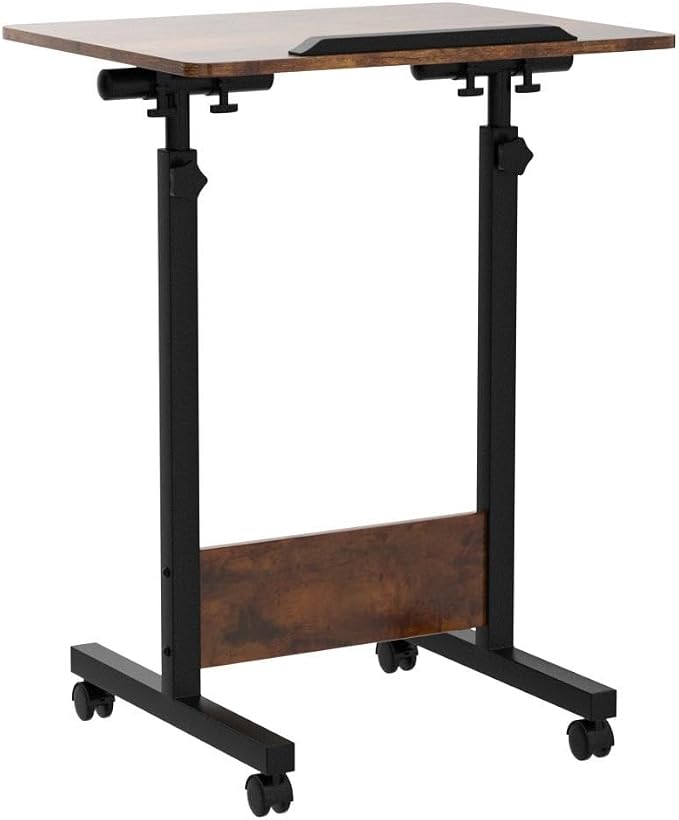KOUPA Height Adjustable Flip Standing Desk with Wheels,24Inch | Portable Rolling Mobile Desk , 360° Flip Top, Sturdy Steel Frame, for Home Office, Small Spaces,Height 32"-47" Rustic Brown - Image 6